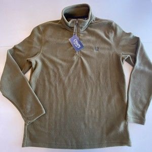 Chaps Mens Sweater Pullover Sz Medium Army Green Long Sleeve 1/4 Zip Fleece NWT